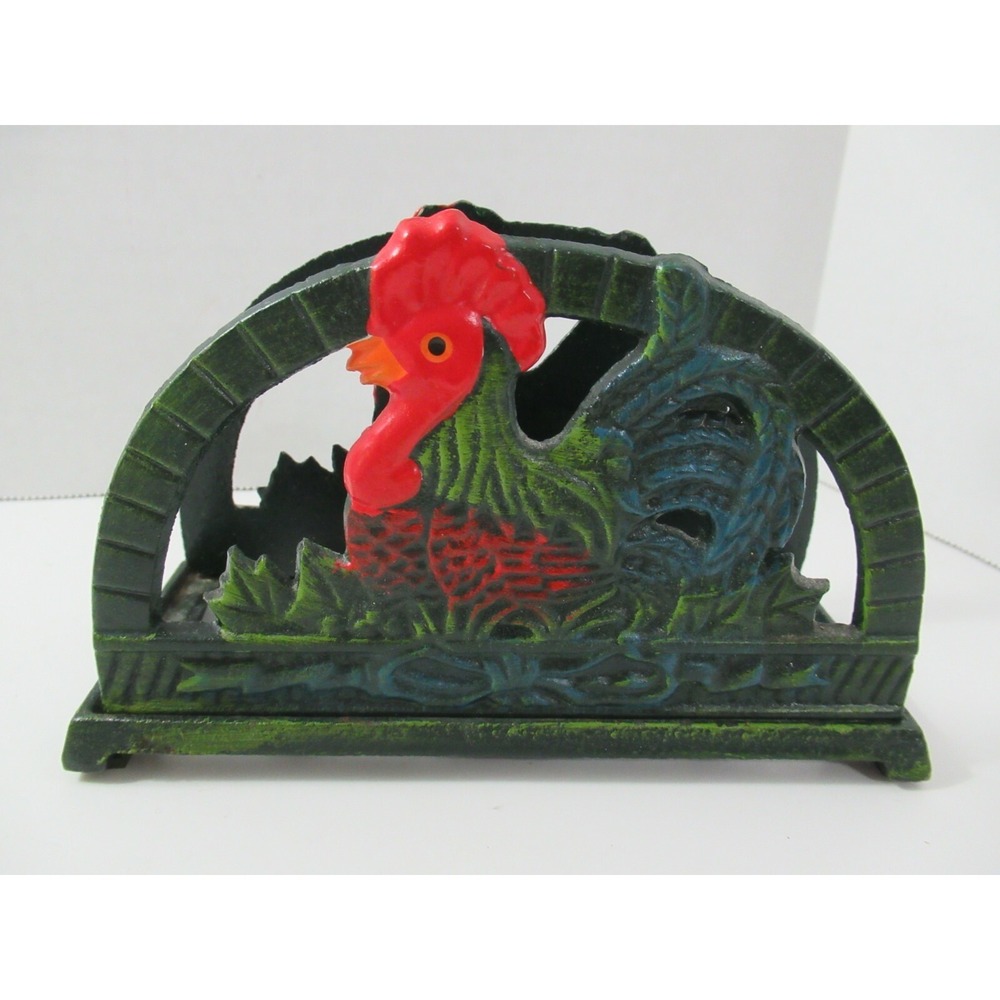 ODI Cast iron rooster napkin holder green painted 2007